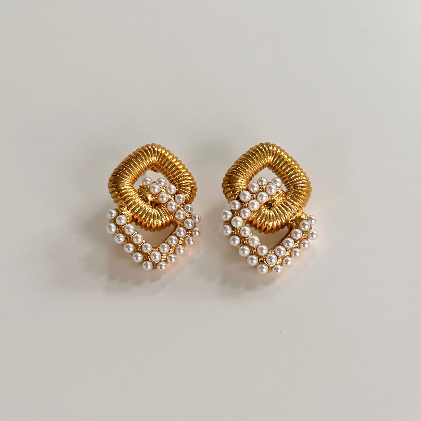 Vintage Titanium Steel Diamond Zircon Pearl Earrings