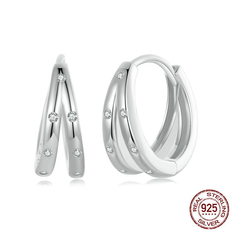 Simple Ring S925 Sterling Silver White Gold Plated Earrings