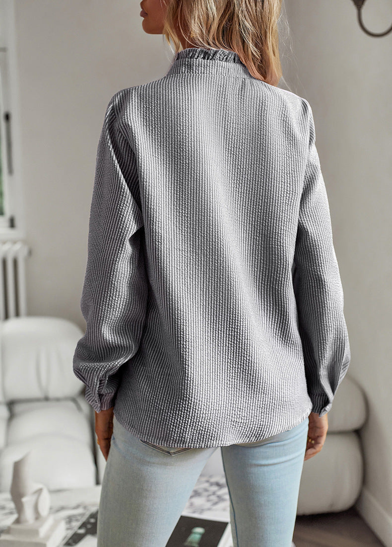 Button Up Top Casual Office Blouse Women's Clothing