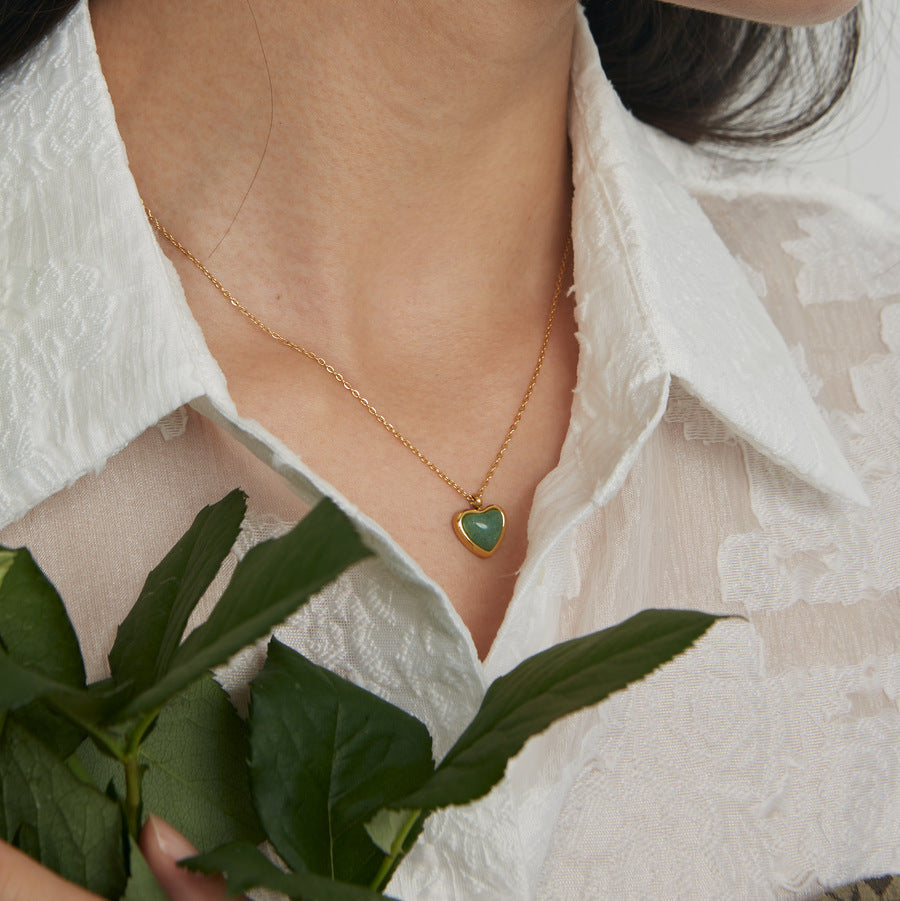 Cars & Bags Titanium Steel Heart-shaped Agate Necklace