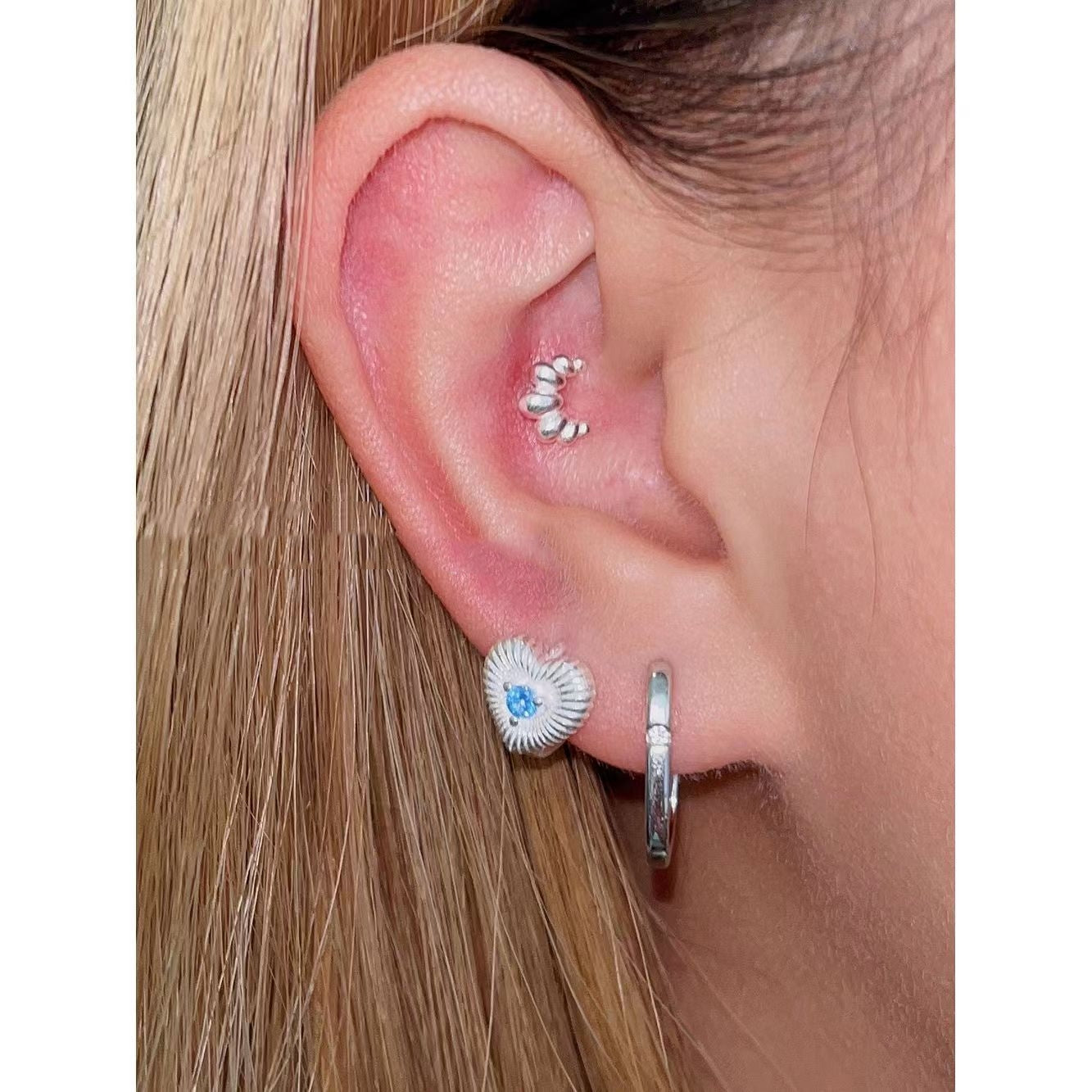 Sea Blue Heart Love Blue Diamond Ear Ring