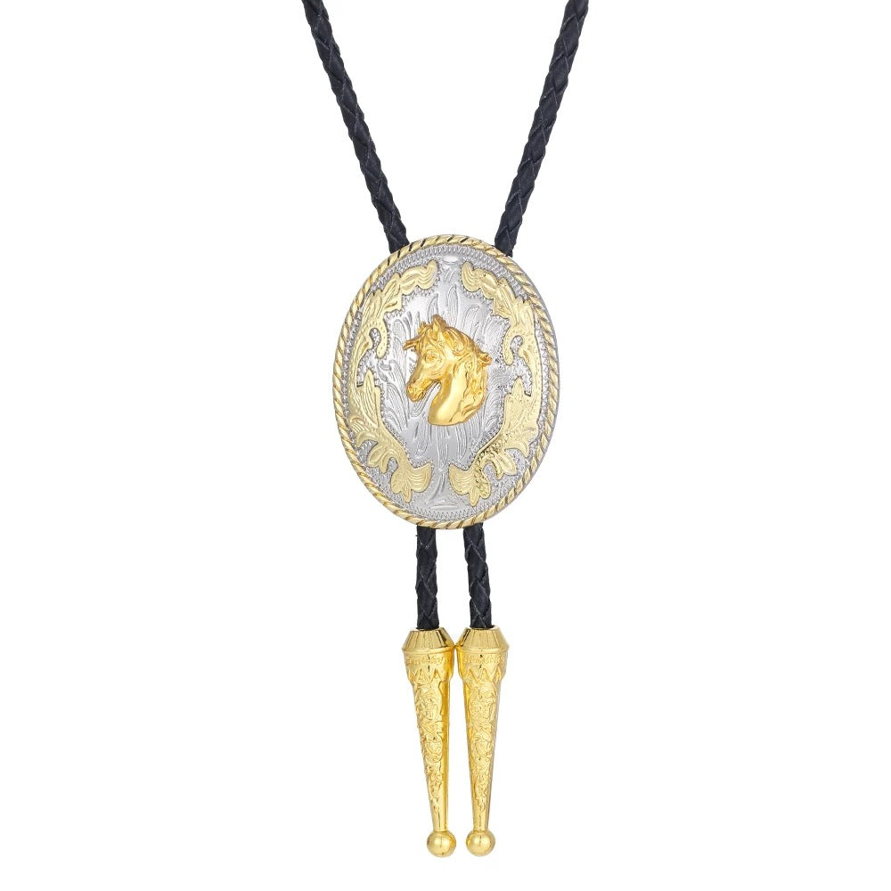 Tang Grass Pattern Horse Head Pendant Bolo Tie Neckline Rope