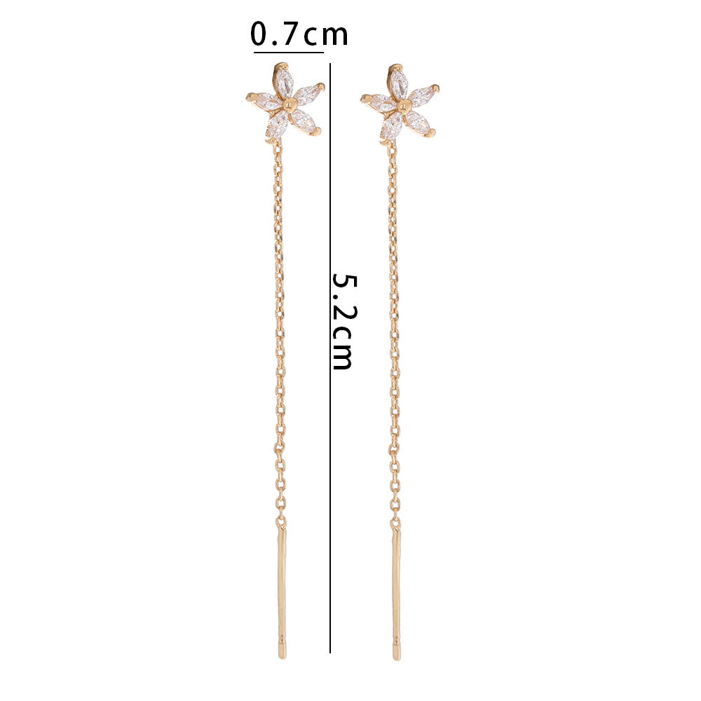 New Style Copper Pentagram Micro-zircon Fashion Earrings Long Tassel Earline High-class Temperament Stud Jewelry Woman