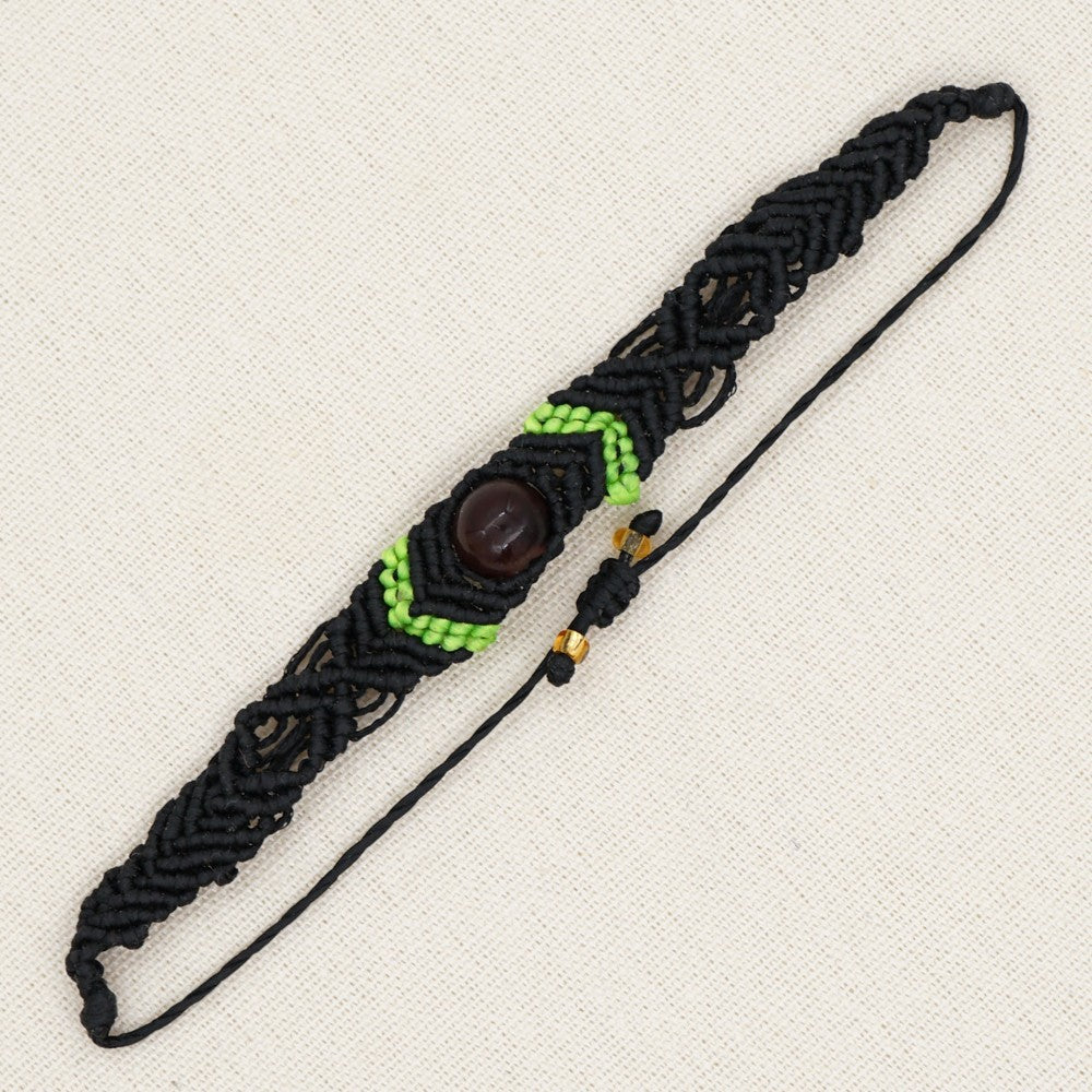 Ethnic Style Wax Rope Thread Carrying Strap Handmade Natural Stone Beaded Braided Rope Bracelet