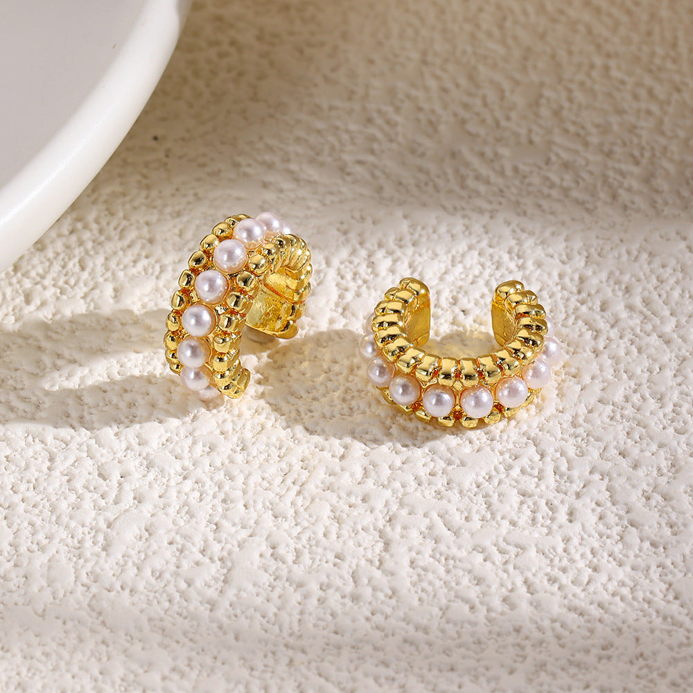 Copper Plating 18K Faux Pearl Ear Clips Fashion Trend Retro