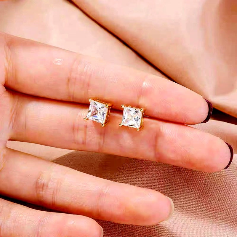 Square Large Super Zircon Female Stud Earrings