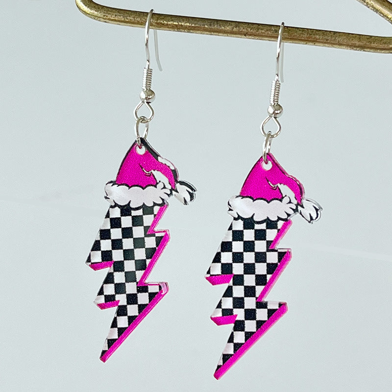 Acrylic Earrings Christmas Cute Cartoon Christmas Santa Claus Tree Football Lightning Earrings Jewelry