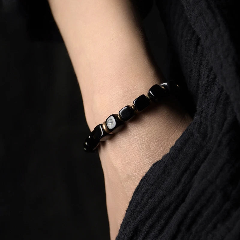 Cubic Black Obsidian Bracelet Handmade