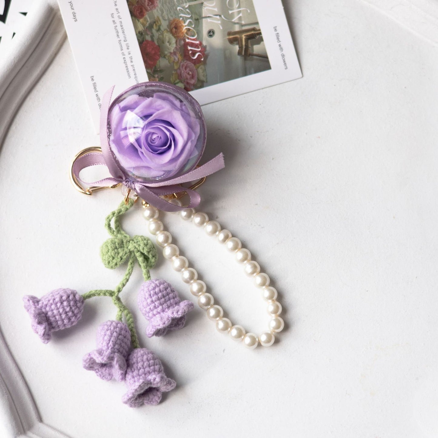 Women's Fashion Preserved Fresh Flower Keychain