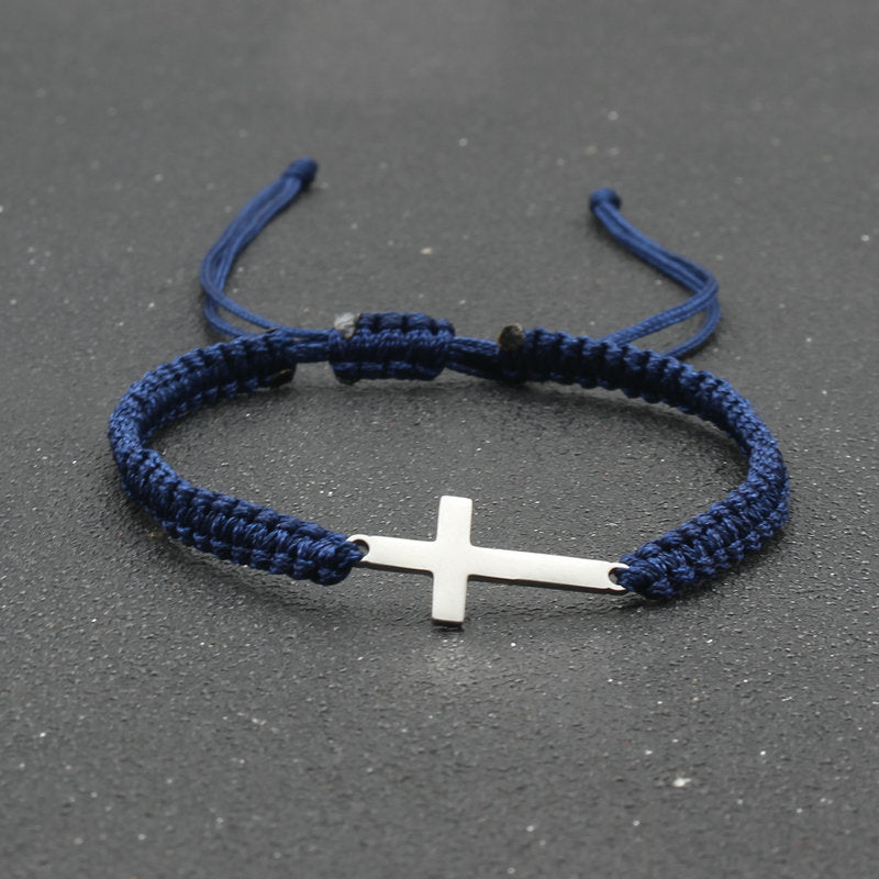 Simple Stainless Steel Cross Hand-woven Adjustable Red Rope Bracelet