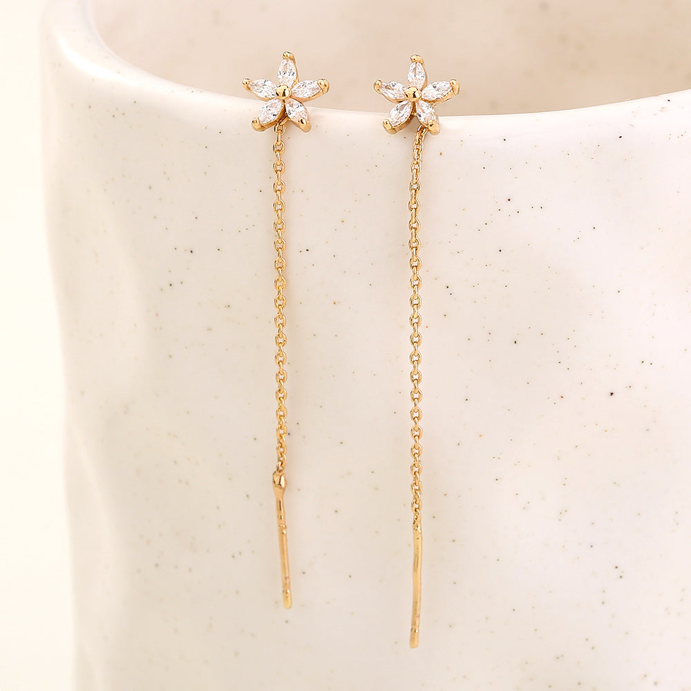 New Style Copper Pentagram Micro-zircon Fashion Earrings Long Tassel Earline High-class Temperament Stud Jewelry Woman