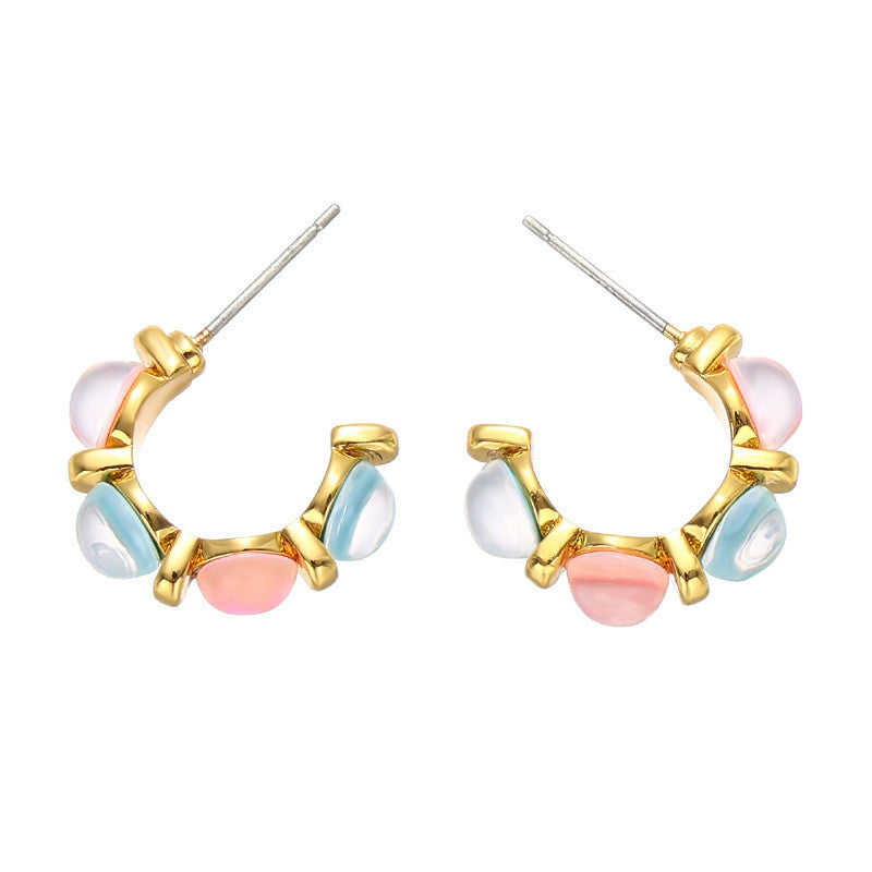 E Colorful Resin C- Shaped Earrings Female