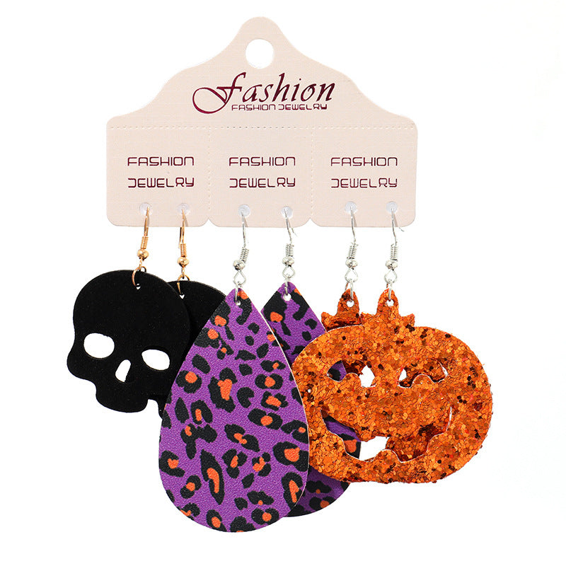 PU Leather Earrings Set Halloween Gift