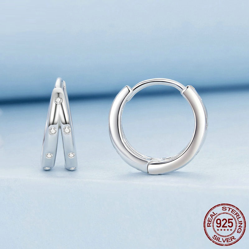 Simple Ring S925 Sterling Silver White Gold Plated Earrings