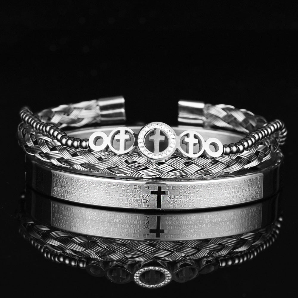 Round Cross Pendant Bracelet 3-piece Set