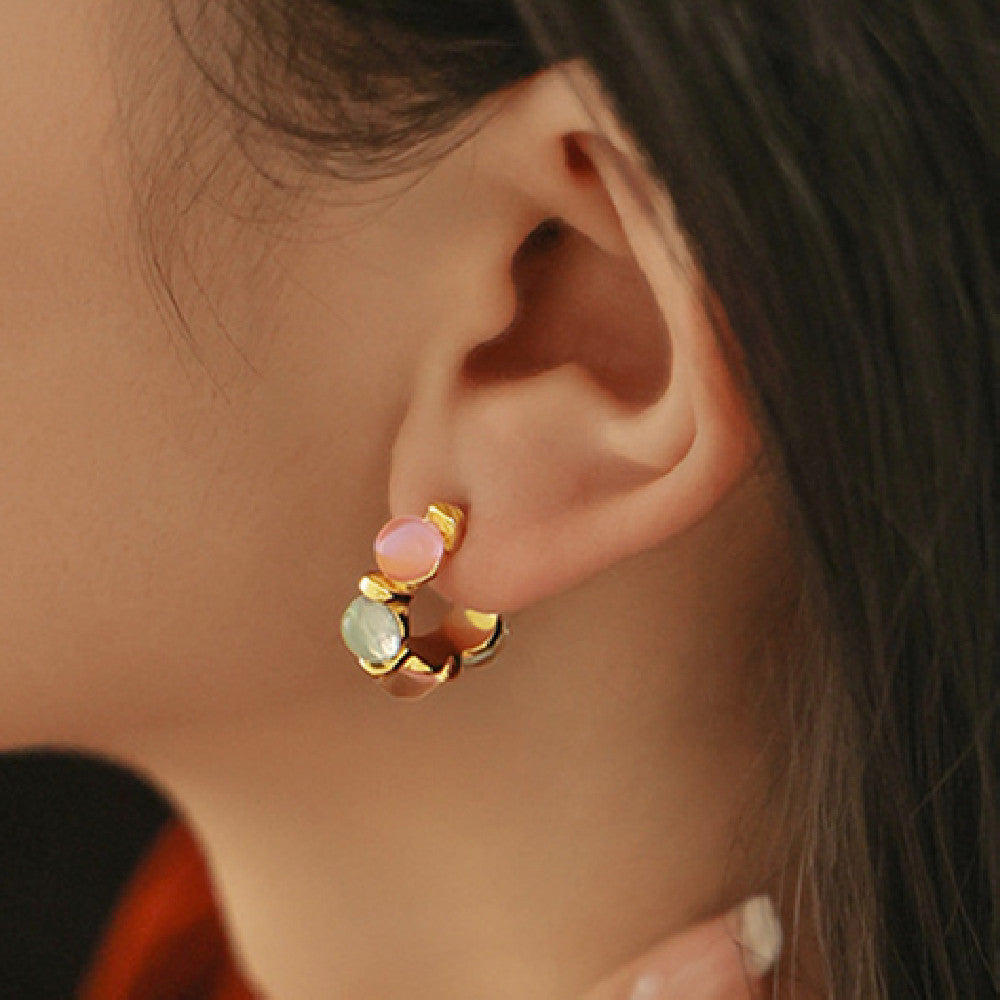 E Colorful Resin C- Shaped Earrings Female