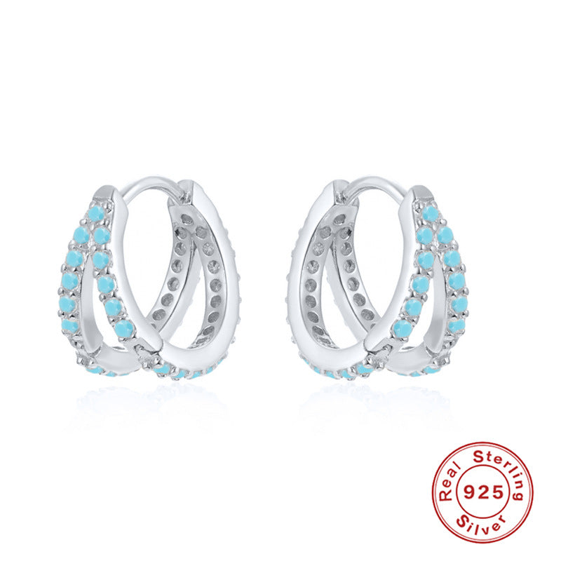 Creative INS Style S925 Sterling Silver Double Row Diamond Earrings