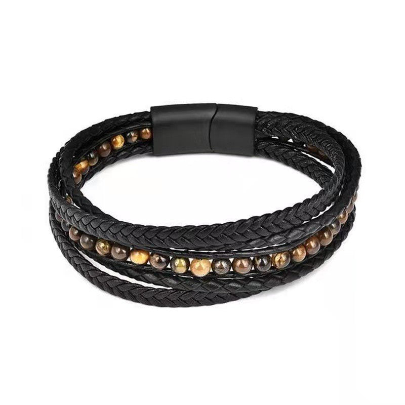 Volcanic Rock Men's Leather Cord Bracelet