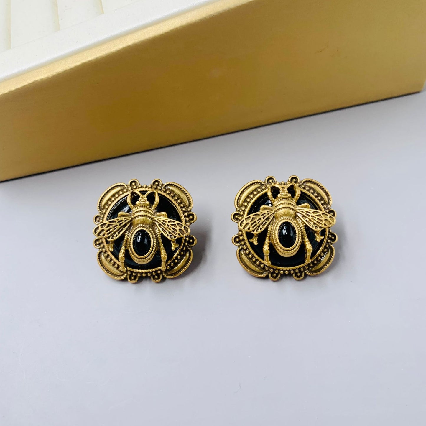 Vintage Gold Plated Black 925 Silver Pin Earrings