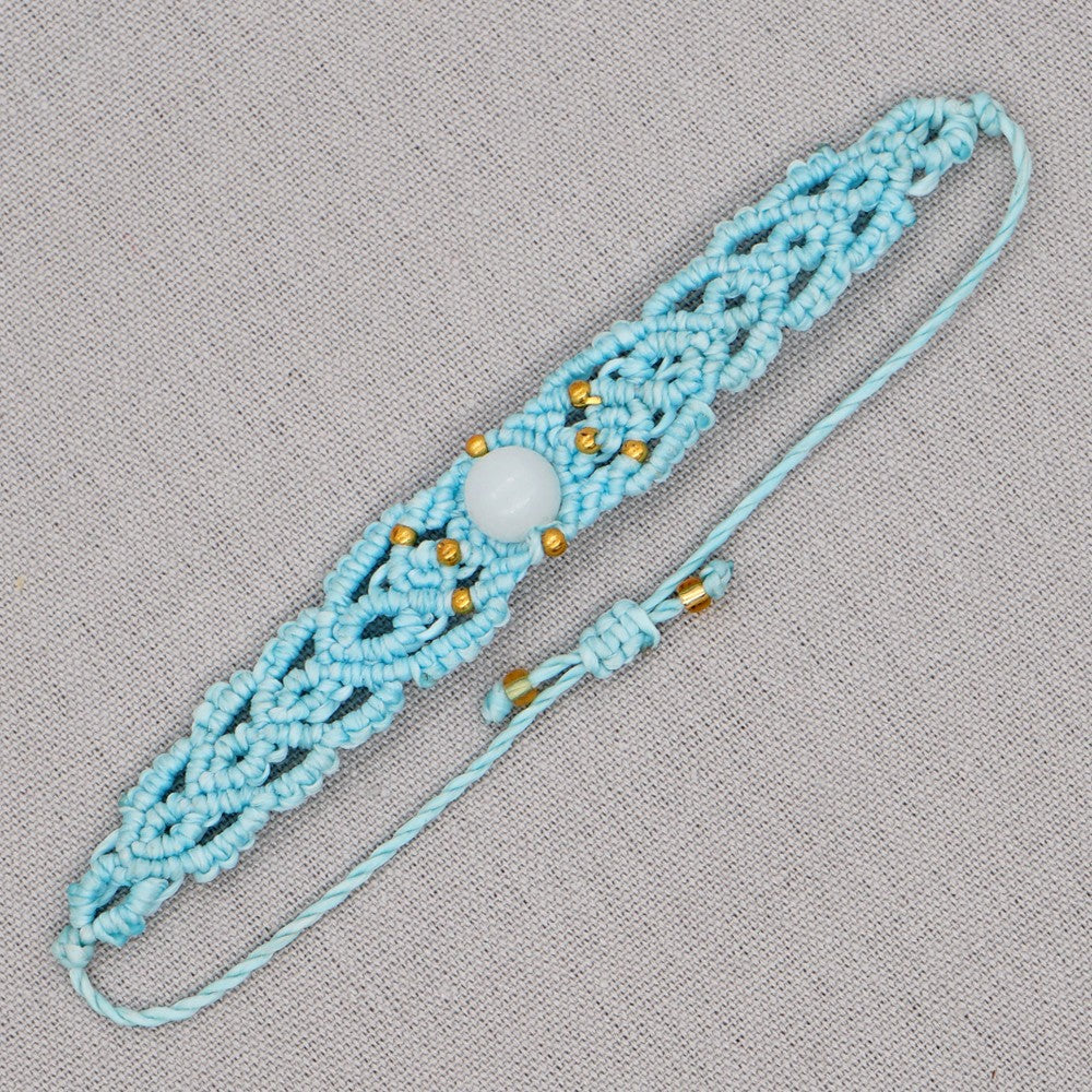 Ethnic Style Wax Rope Thread Carrying Strap Handmade Natural Stone Beaded Braided Rope Bracelet