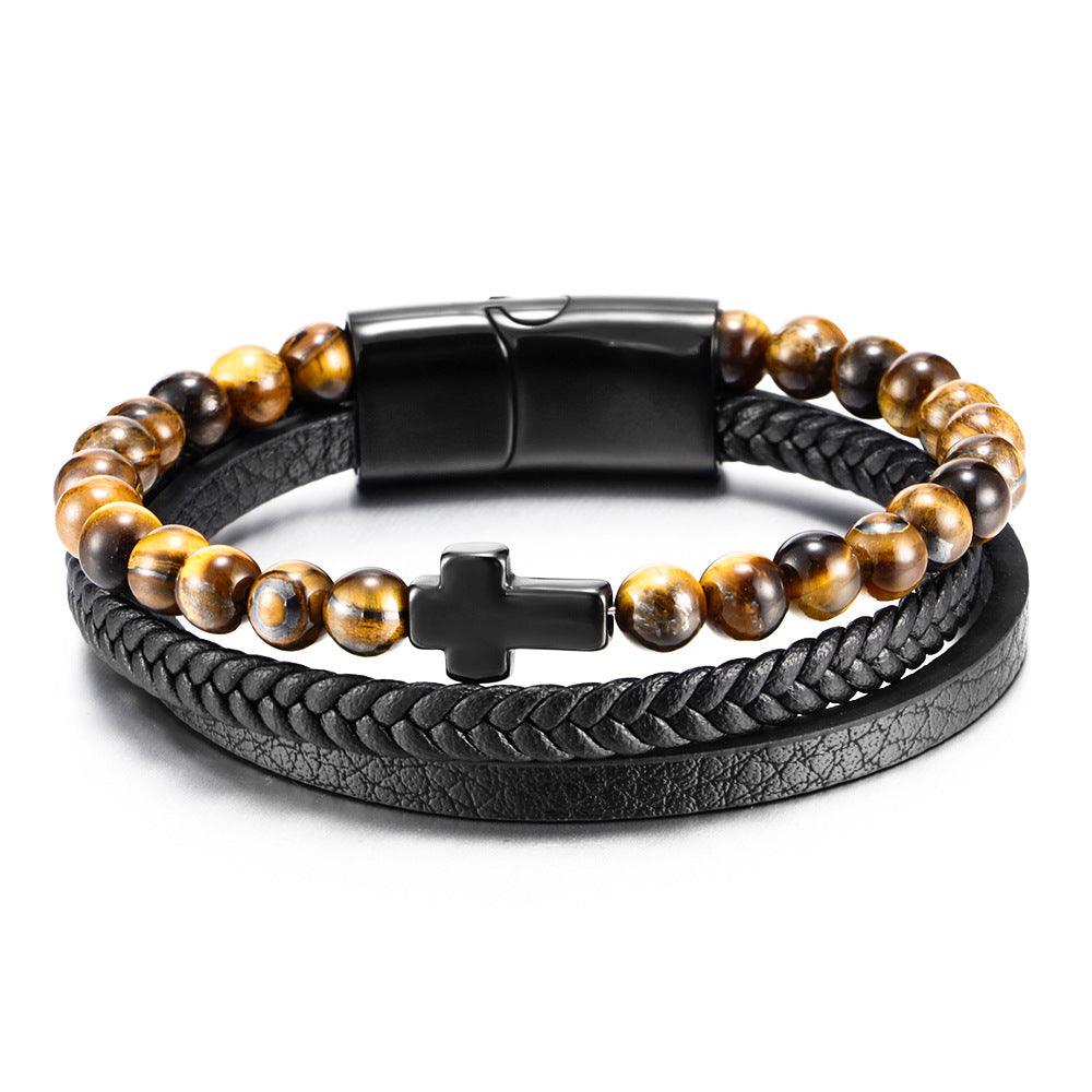 Cross Multi-layer Stainless Steel Men's Bracelet