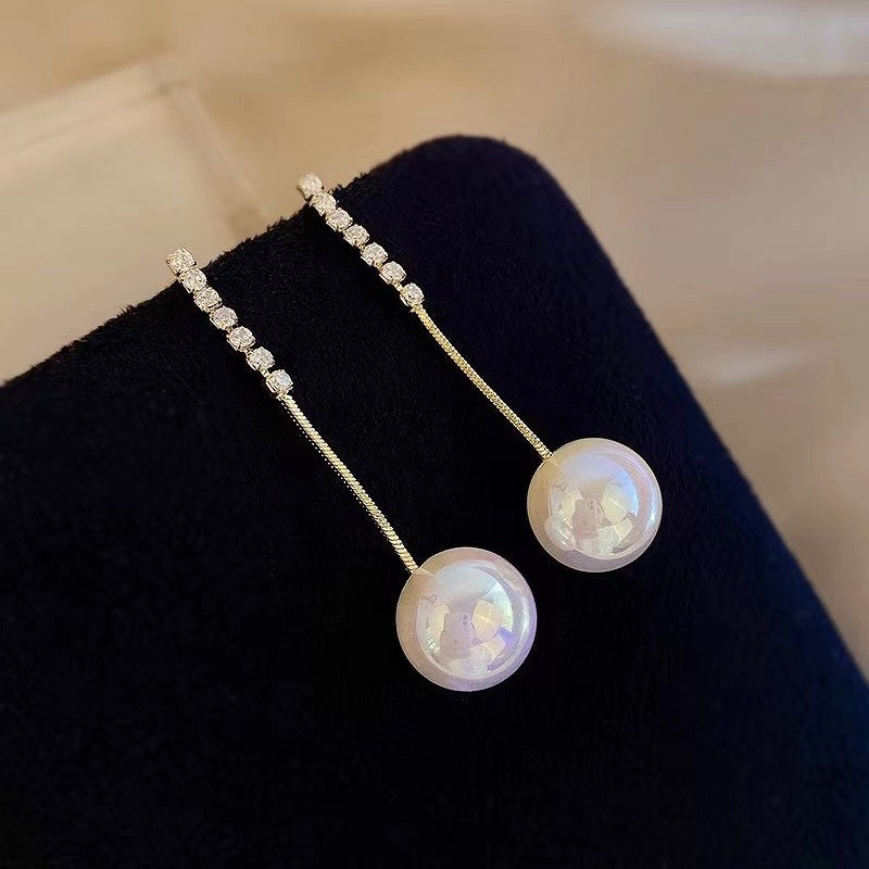 Elegant Long Tassel 925 Silver Needle Pearl Earrings