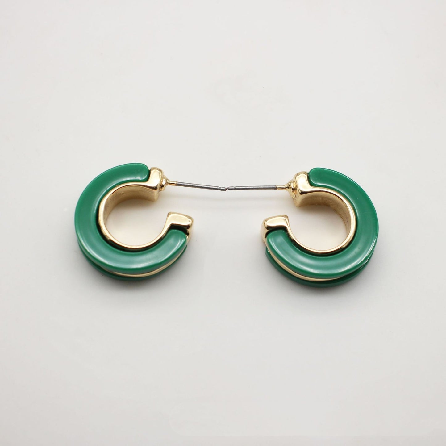 Green Acrylic Metal Inlaid Earrings