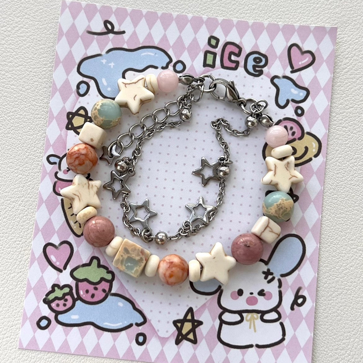 Cream Color Matching Double Circles Star Bracelet