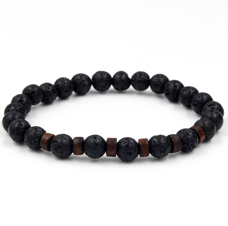 Personality Men's Black Volcanic Stone Bracelet