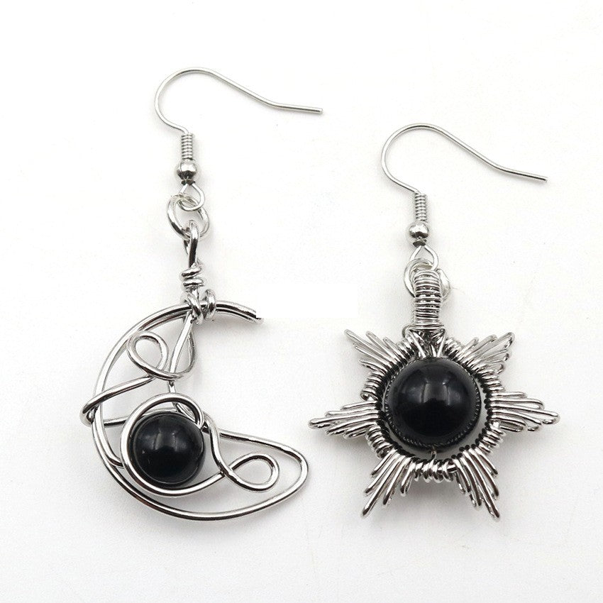 Fashion Sun Moon Earrings Asymmetric