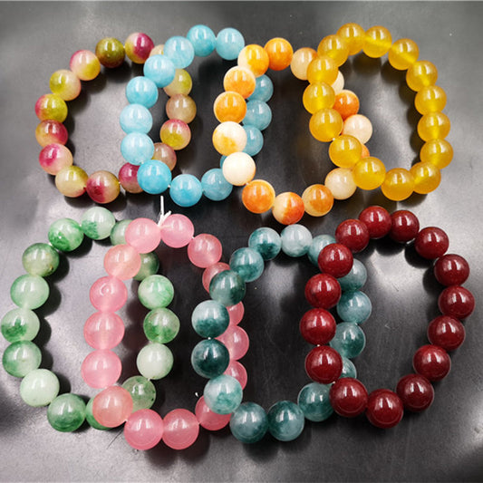 Colorful Floating Flowers Jade Ball Bracelet