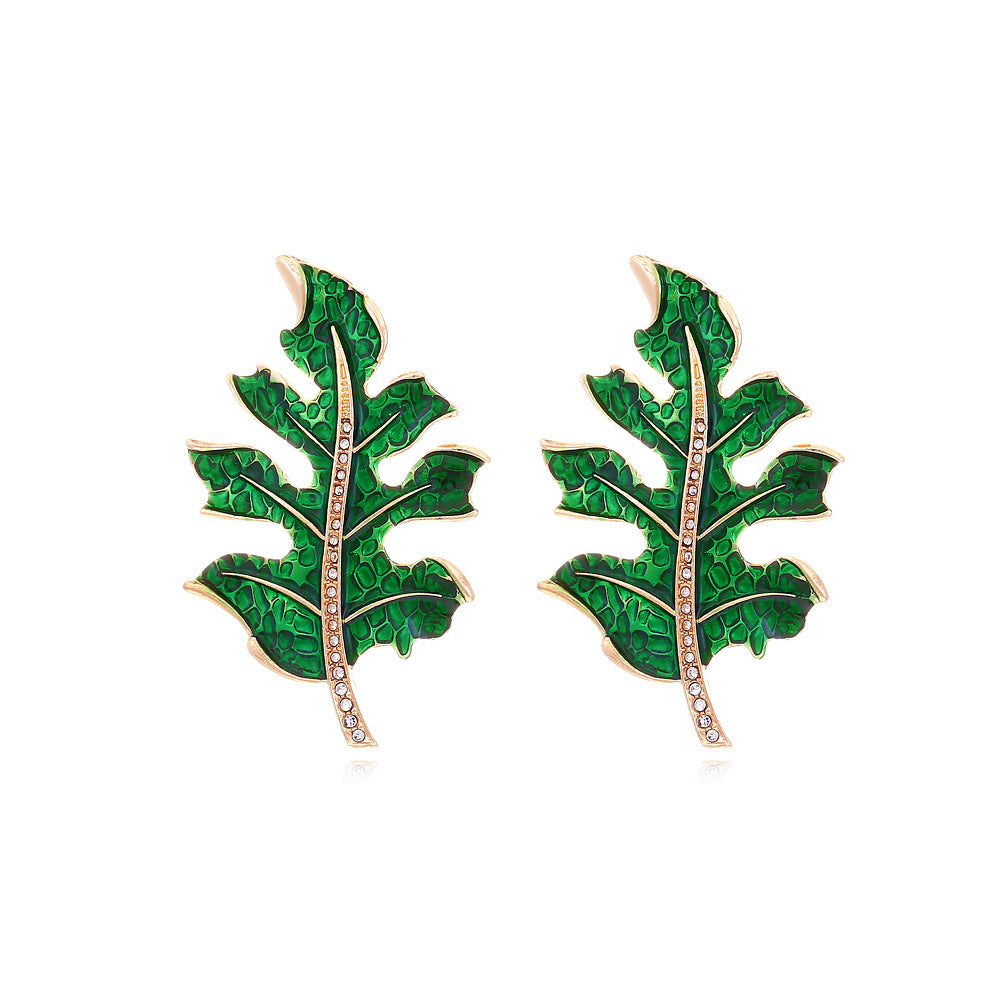 Fashion Creative Alloy Dripping Leaves Rhinestone Earrings