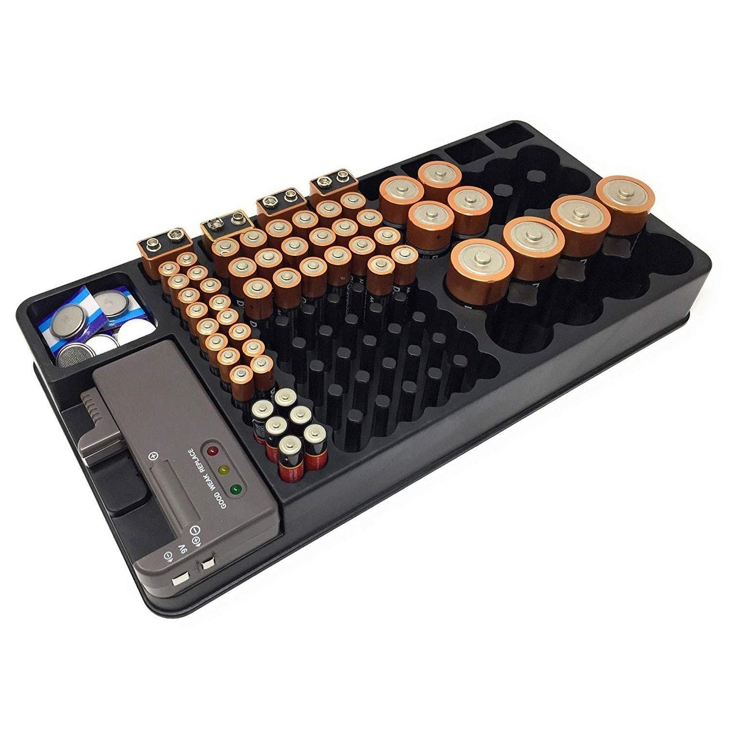 Battery Storage Organizer Holder with Tester - Battery Caddy