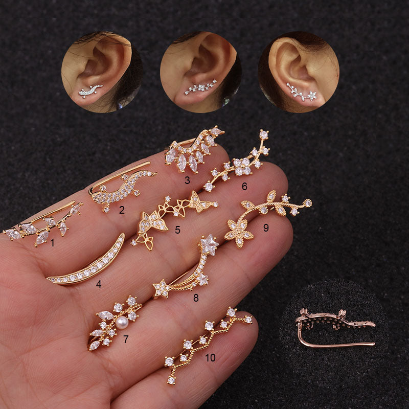 Flower Zircon Earnail Long Earbone Nail Woman