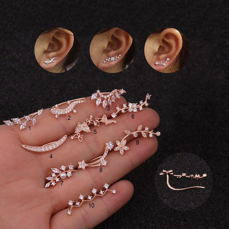 Flower Zircon Earnail Long Earbone Nail Woman