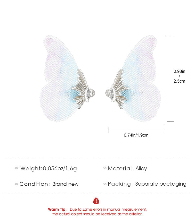 Fantasy Butterfly Mesh Wings Ear Clip Fashion Short Simple Transparent Earrings