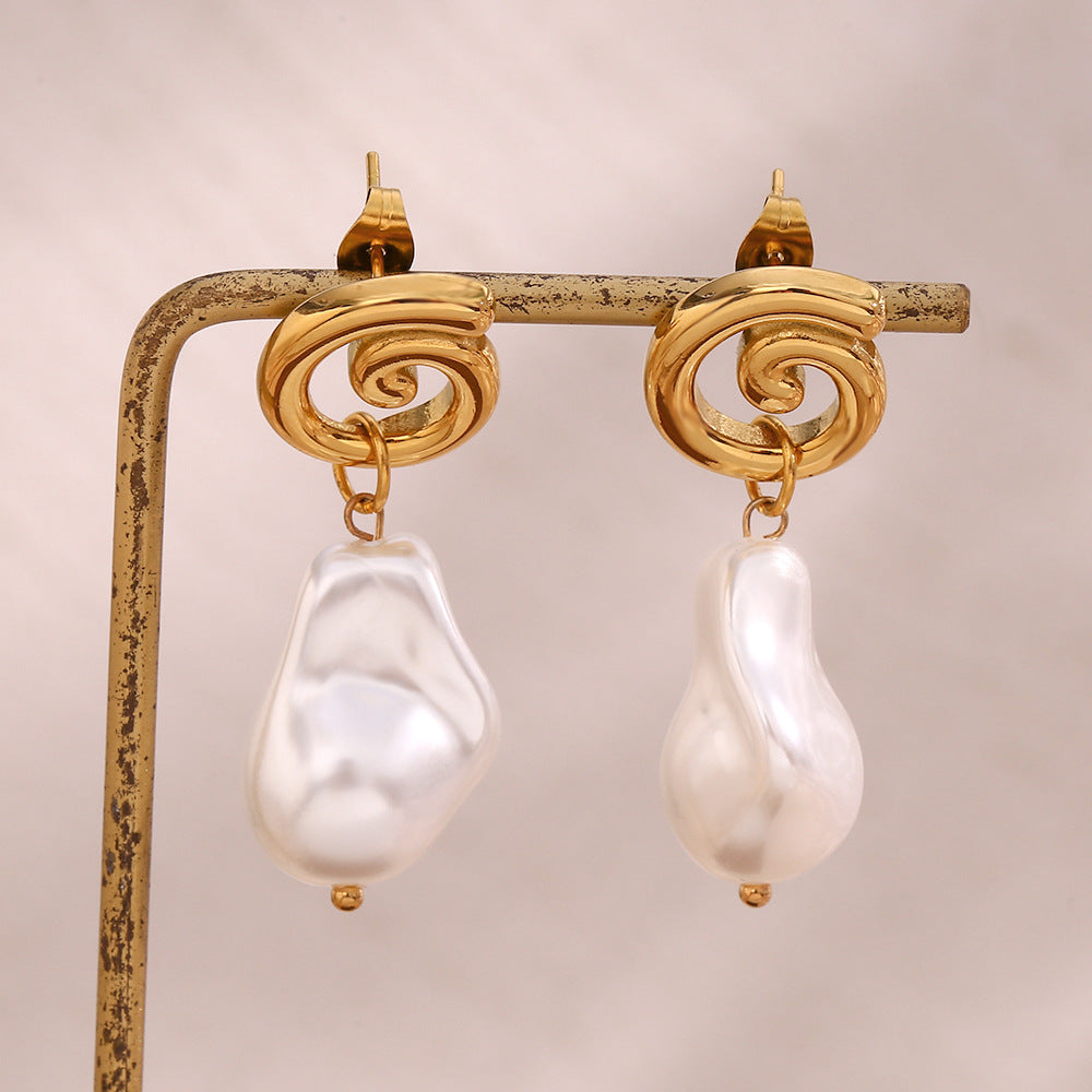 Fashion Simple Jewelry Women's Artificial Baroque Pearl Cyclone Shape Earrings Eardrops