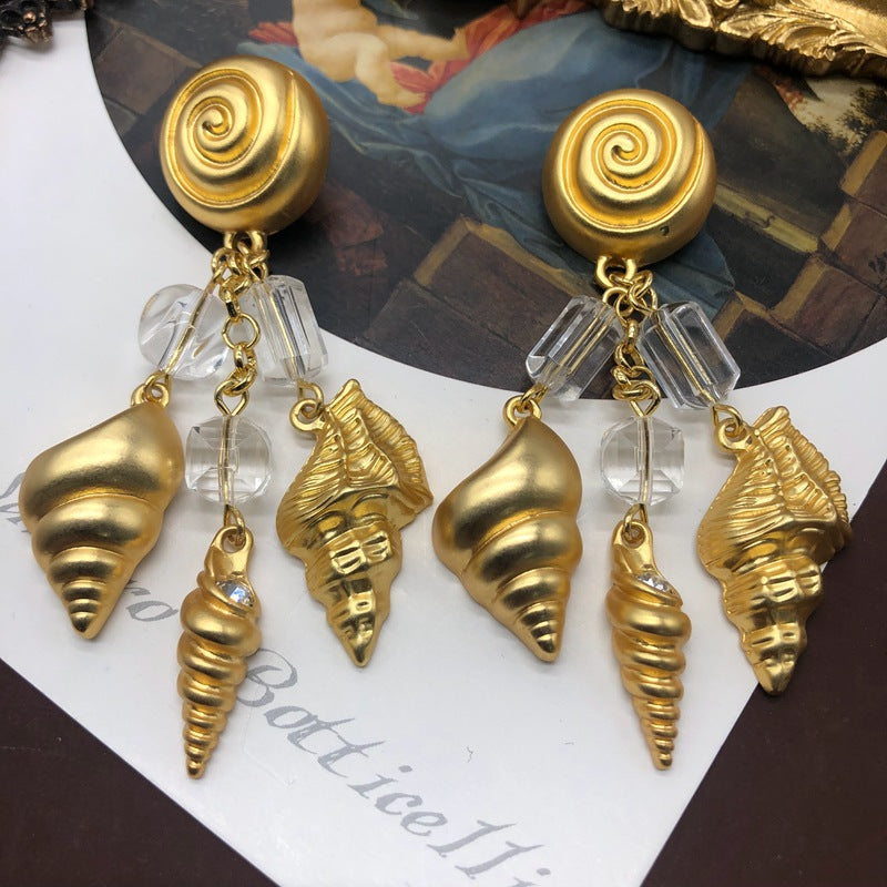 Snail Conch Pendant Mid-length Shoulder Sweep Earrings