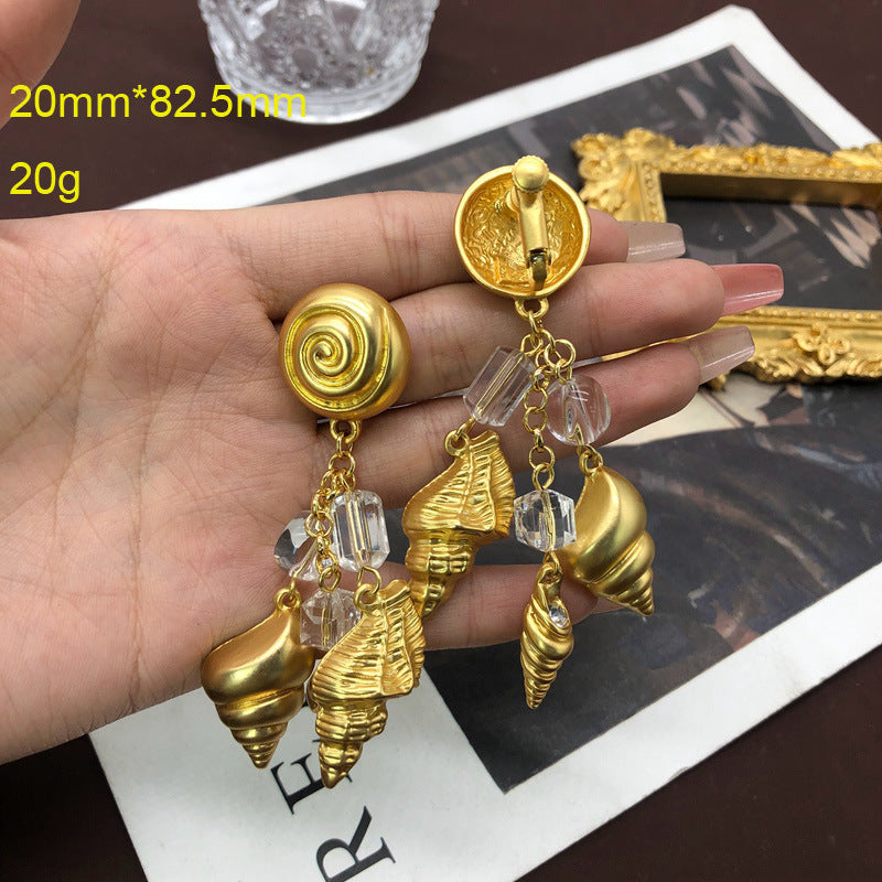 Snail Conch Pendant Mid-length Shoulder Sweep Earrings