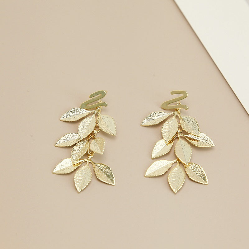 Electroplated Real Gold Niche Design Leaves Tassel Earrings