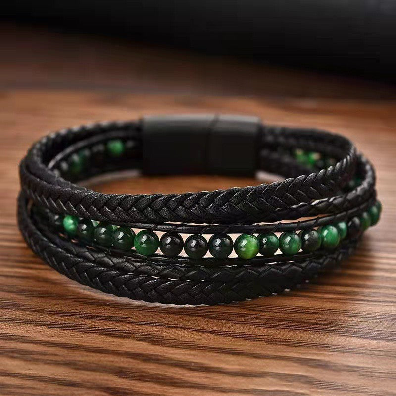 Volcanic Rock Men's Leather Cord Bracelet