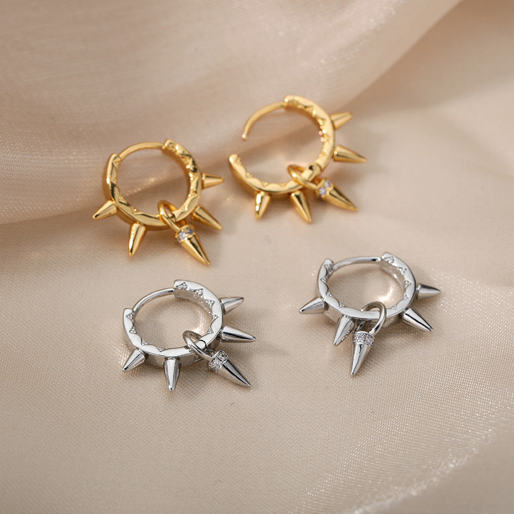 Simple Cold Style Rivet Spike Earrings