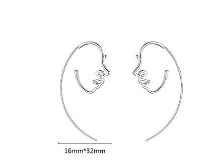 S925 Sterling Silver Special-interest Design Glossy Abstract Line Face Earrings