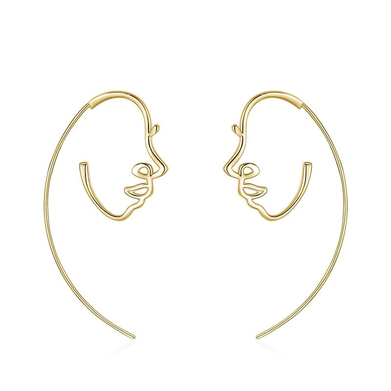 S925 Sterling Silver Special-interest Design Glossy Abstract Line Face Earrings