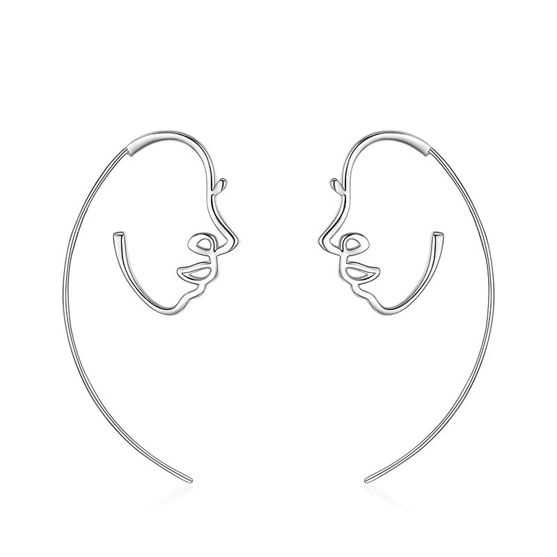 S925 Sterling Silver Special-interest Design Glossy Abstract Line Face Earrings