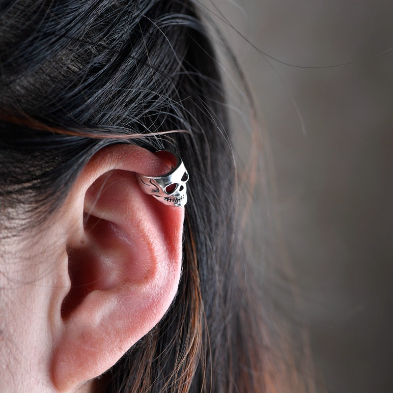 S925 Silver Men's Retro Punk Style Skull Ear Clip