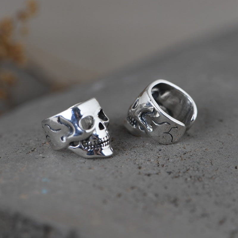 S925 Silver Men's Retro Punk Style Skull Ear Clip