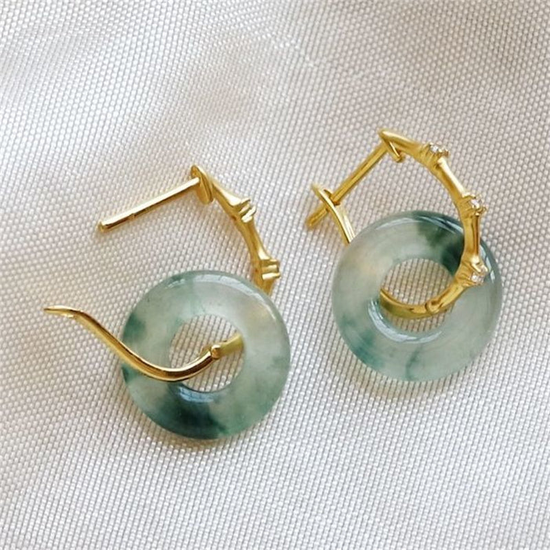 Inlaid Chalcedony Ice-like Exquisite Bamboo Safety Ring Ear Clip