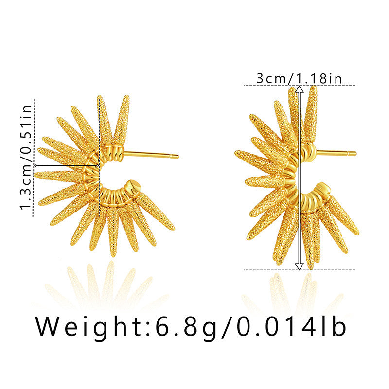 Metal Texture Punk Plated 18K Real Gold C Earrings