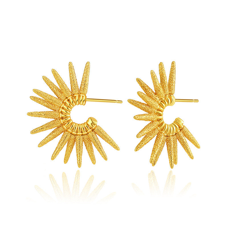 Metal Texture Punk Plated 18K Real Gold C Earrings